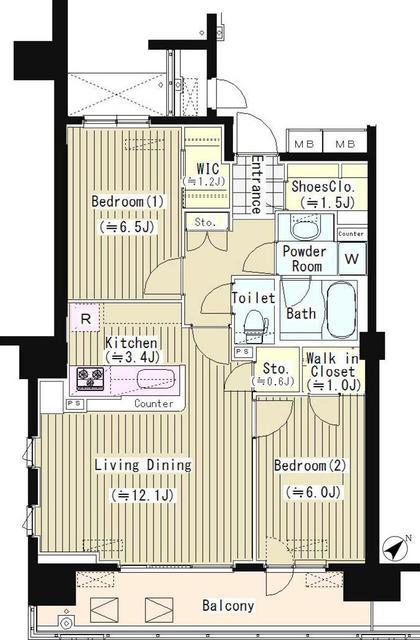 PRIME URBAN 東中野 COUR(2LDK/8階)の間取り写真