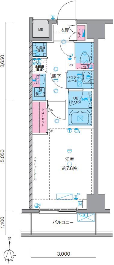 GENOVIA南千住ⅤSKYGARDEN(1K/6階)の間取り写真