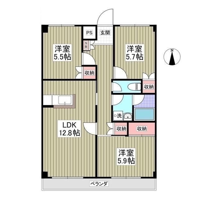 カーサ・ガレリアⅠ(3LDK/4階)の間取り写真