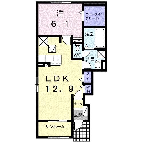 ラヴィ Ⅰ(1LDK/1階)の間取り写真