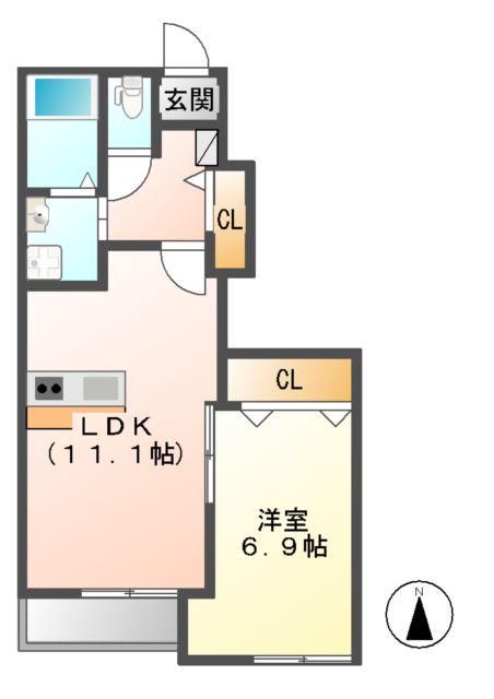 常磐線 勝田駅 バス乗車時間：12分 勝田高校前バス停で下車 徒歩1分 2階建 築10年(1LDK/1階)の間取り写真
