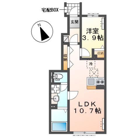 牛久市田宮町アパート(1LDK/1階)の間取り写真