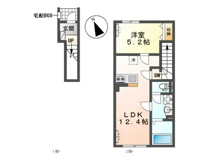 牛久市田宮町アパート(1LDK/2階)の間取り写真