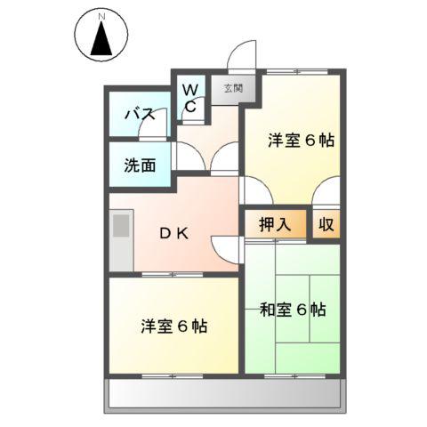 ハイツ新都田(3DK/2階)の間取り写真