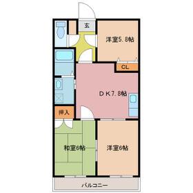 ハイツTMK B(3DK/2階)の間取り写真