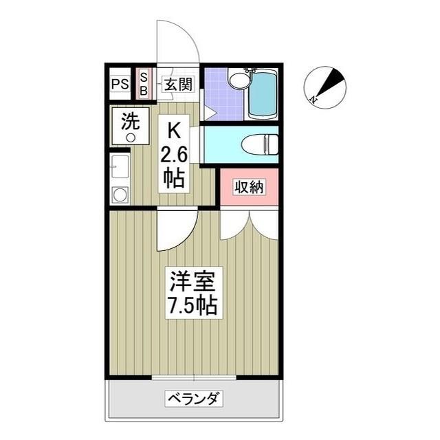 シャトー一の沢(1K/2階)の間取り写真