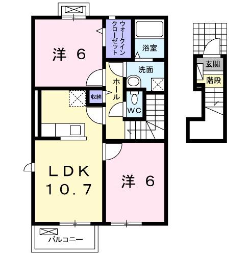 ソレイユ・ⅡB(2LDK/2階)の間取り写真