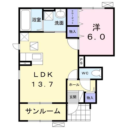 アリエッタ パティオⅡ(1LDK/1階)の間取り写真
