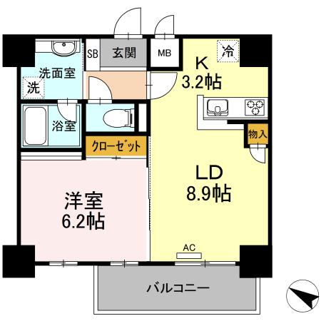 ハイムローゼⅦ(1LDK/4階)の間取り写真