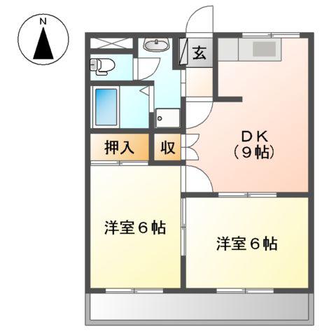 シェソワ石坂Ⅱ(2DK/1階)の間取り写真
