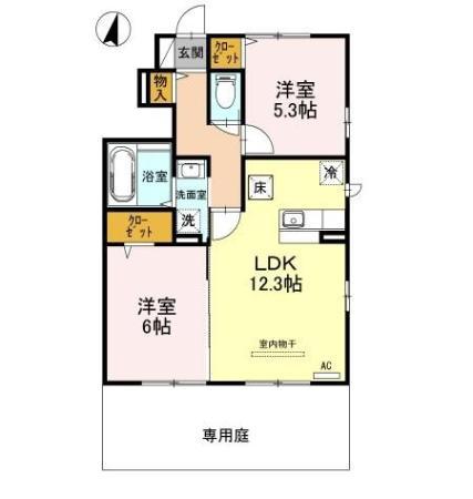 ファヴォーレⅠⅡⅢ Ⅲ(2LDK/1階)の間取り写真