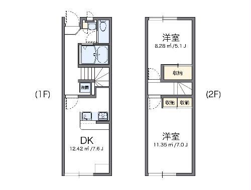 レオパレス半田東B(2DK/1階)の間取り写真