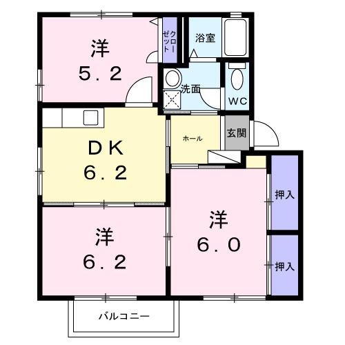 ブランドールSUNAGA C(3DK/1階)の間取り写真