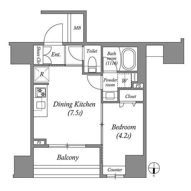 ACP RESIDENCE 中野新橋(1DK/6階)の間取り写真