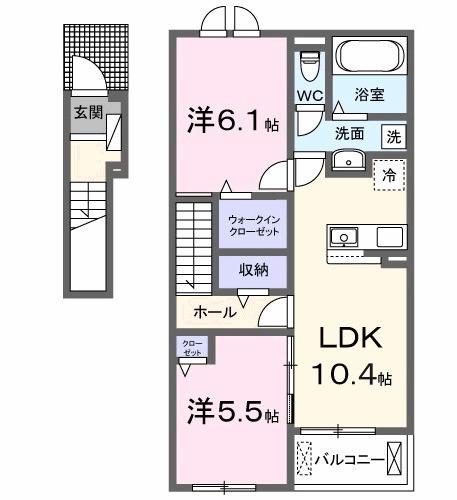 ヴェルドゥーラⅡ(2LDK/2階)の間取り写真