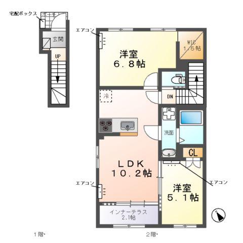 ZEUS野田Ⅰ(2LDK/2階)の間取り写真