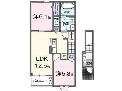 ソレイユ中ノ坪(2LDK/2階)の間取り写真