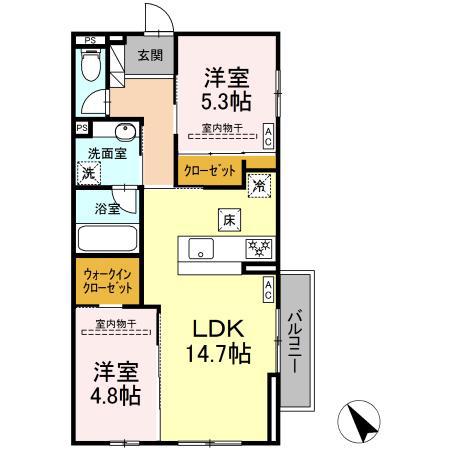 パルミエ Ⅱ(2LDK/1階)の間取り写真