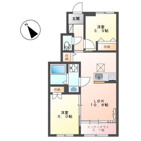 熊谷市新堀スターテラスⅡ(2LDK/1階)の間取り写真