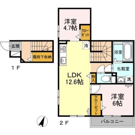 ルーチェⅡ(2LDK/2階)の間取り写真