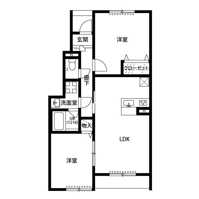アスピリア Ⅰ(2LDK/1階)の間取り写真
