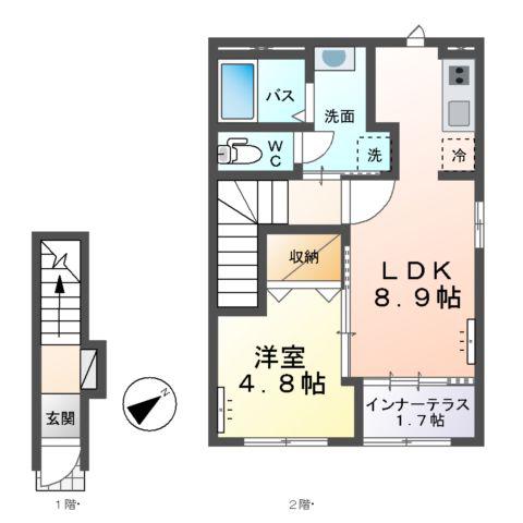 水戸市若宮アパート(1LDK/2階)の間取り写真