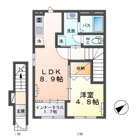 水戸市若宮アパート(1LDK/2階)の間取り写真