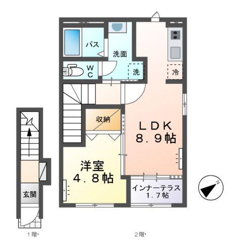 水戸市若宮アパート(1LDK/2階)の間取り写真