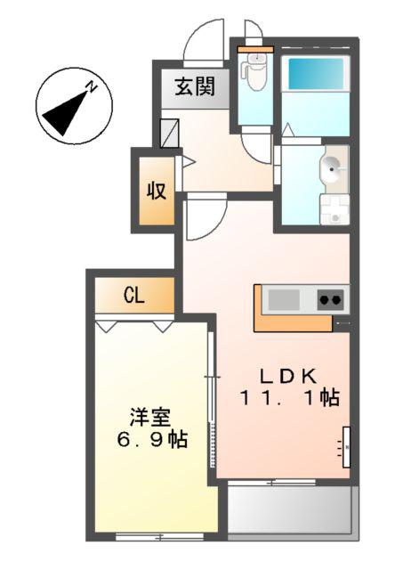 GRAND LINE(1LDK/1階)の間取り写真
