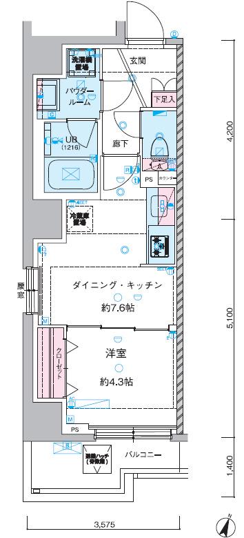 GENOVIA 幡ヶ谷(1DK/7階)の間取り写真