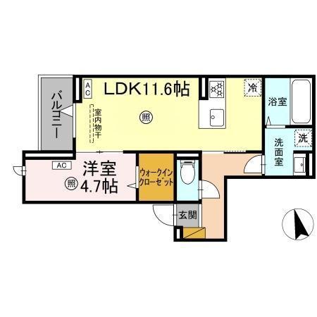 D-SOLACE津田沼Ⅱ(1LDK/2階)の間取り写真