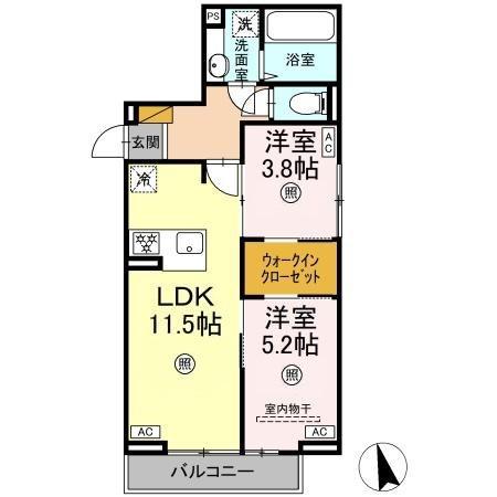 D-SOLACE津田沼Ⅱ(2LDK/3階)の間取り写真