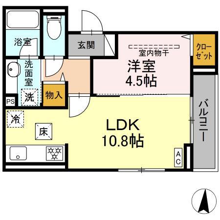 D PAINA 登戸Ⅲ(1LDK/1階)の間取り写真