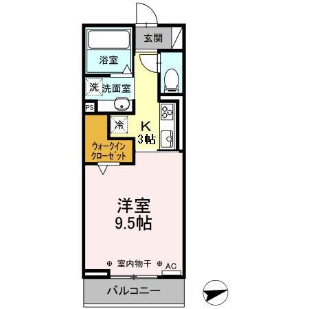 近鉄湯の山線 伊勢松本駅 徒歩9分 3階建 築6年(1K/3階)の間取り写真