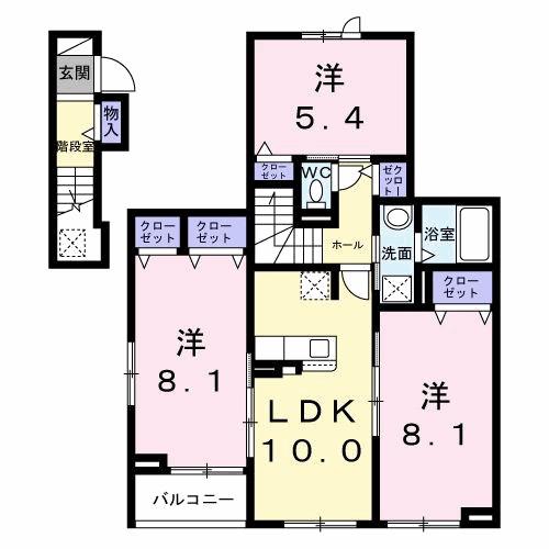 フォンテーヌⅤ(3LDK/2階)の間取り写真
