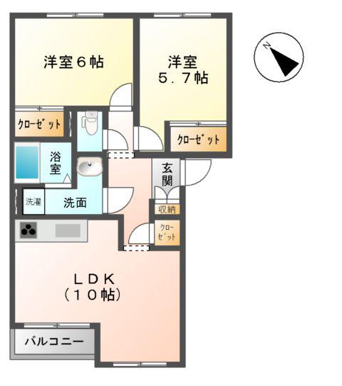 エバープレイス(2LDK/2階)の間取り写真
