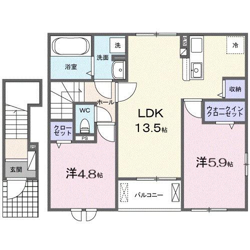 リオラ Ⅱ(2LDK/2階)の間取り写真