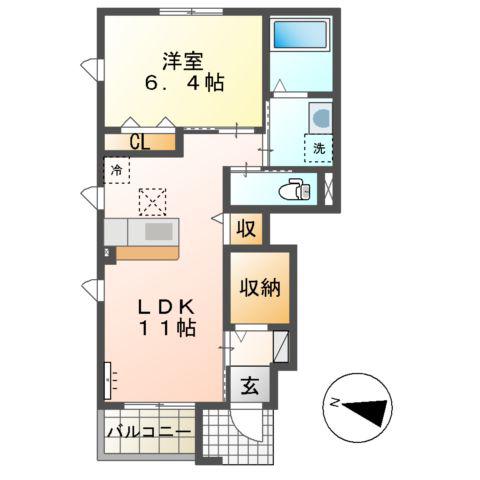 水戸市姫子1丁目アパート(1LDK/1階)の間取り写真