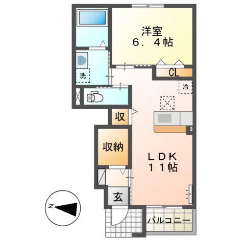 水戸市姫子1丁目アパート(1LDK/1階)の間取り写真