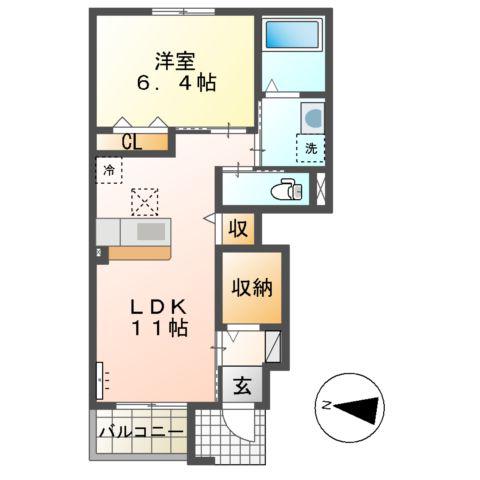水戸市姫子1丁目アパート(1LDK/1階)の間取り写真