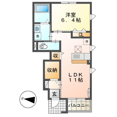 水戸市姫子1丁目アパート(1LDK/1階)の間取り写真