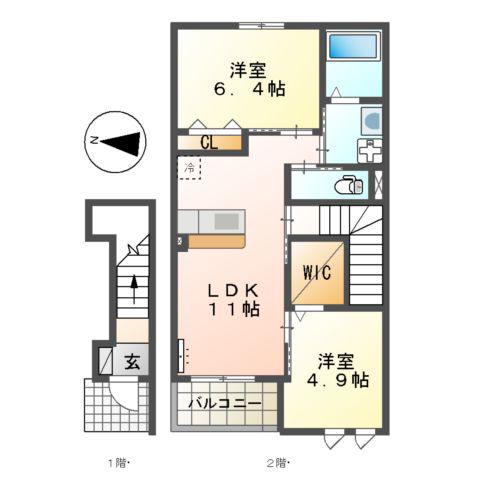 水戸市姫子1丁目アパート(2LDK/2階)の間取り写真