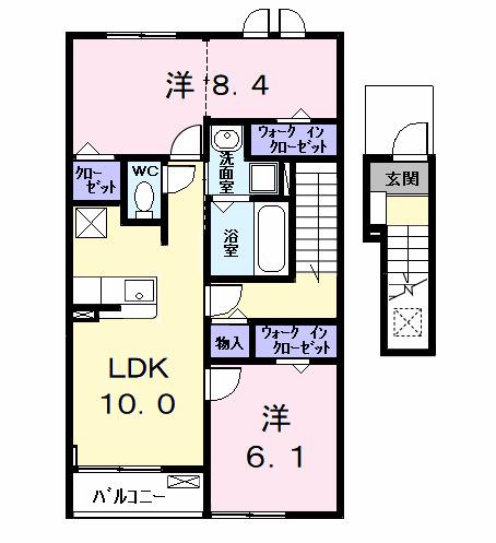 カーサみやびⅧ(2LDK/2階)の間取り写真