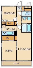 カーサ鶴川(2LDK/2階)の間取り写真