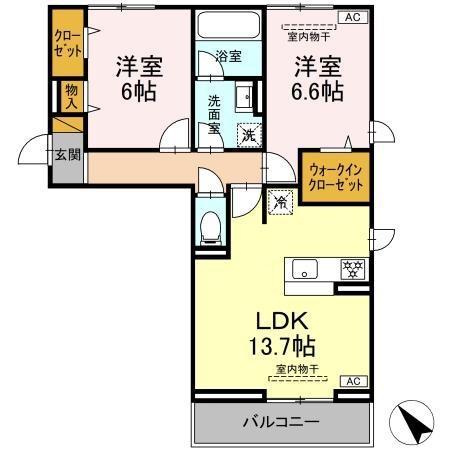 ESPOIR ⅳ(2LDK/2階)の間取り写真