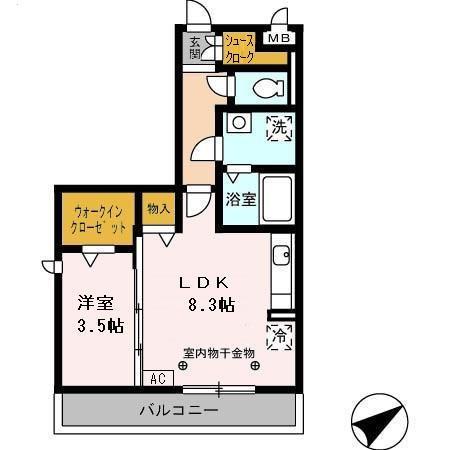 セーリング Ⅴ B(1LDK/3階)の間取り写真