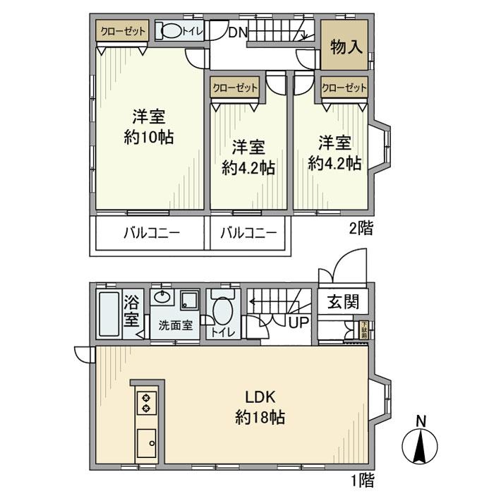 東武鉄道野田線 七里駅 バス乗車時間：5分 七里第二団地バス停で下車 徒歩1分 2階建 築19年(3LDK)の間取り写真