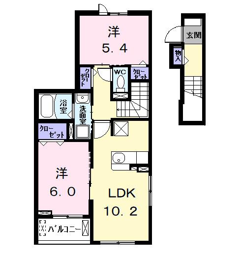 クレール・アンジュⅠ(2LDK/2階)の間取り写真