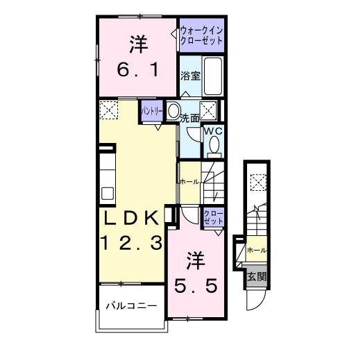 ベルウッド八街Ⅵ(2LDK/2階)の間取り写真