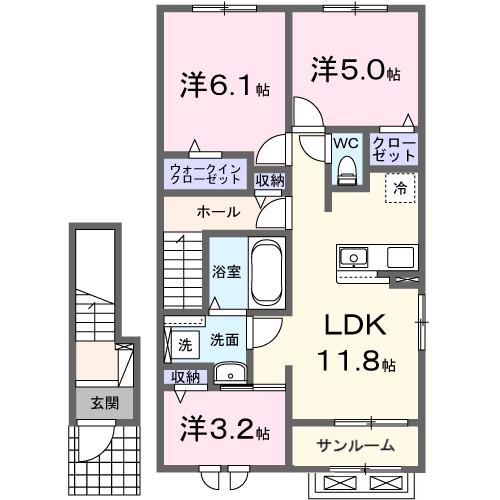 コリーヌ久住Ⅵ(3LDK/2階)の間取り写真